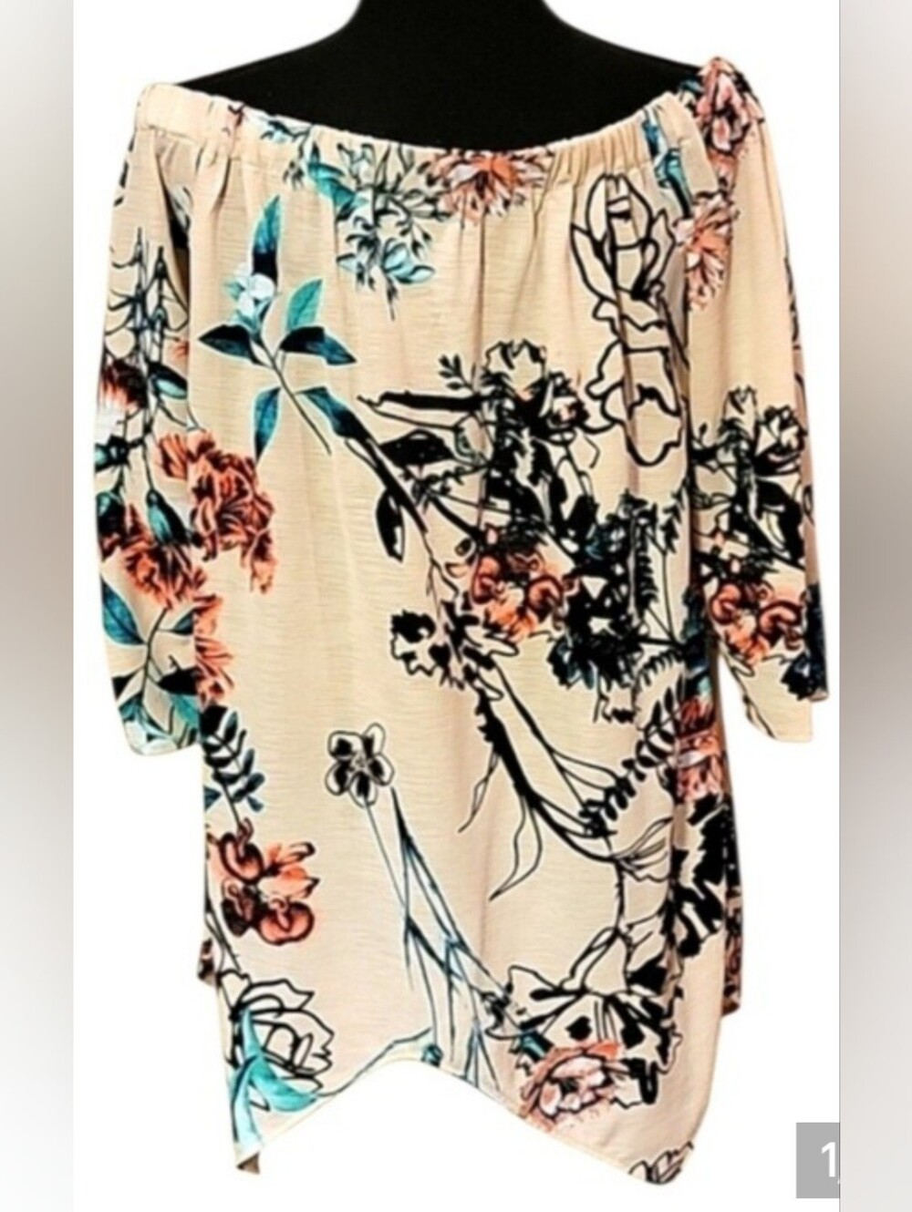 Beige by ECI Floral Off the Shoulder Sharkbite Tunic Blouse Top Size M